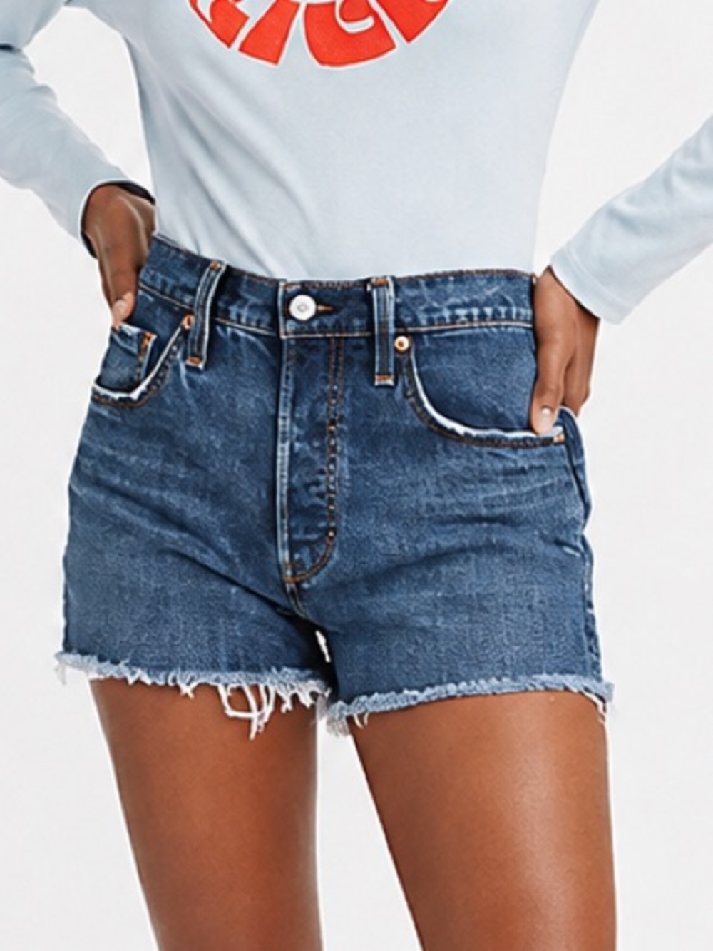 Levi’s 501 Original High Rise Denim Shorts Salsa Mood W26 Fray